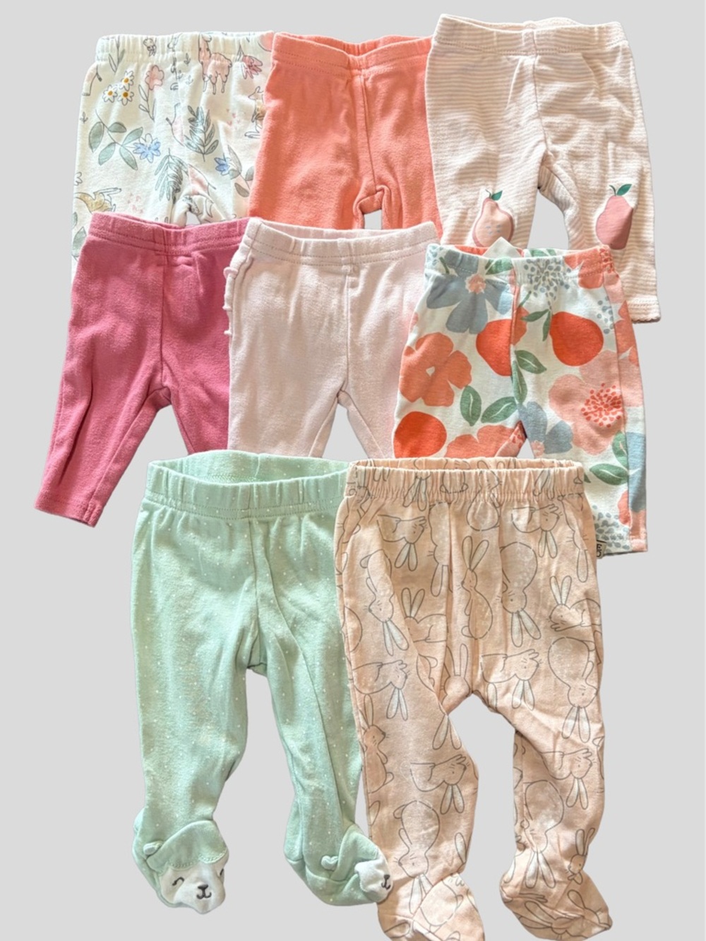 Newborn Baby Girl Pants Bundle 8pc Leggings Footed Mixed Prints NB